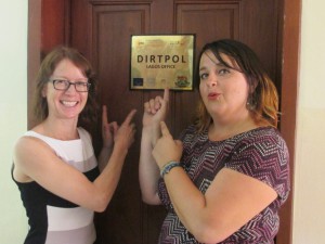 Steph and Claire outside the DirtPol office