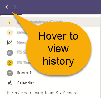 Microsoft Teams back button shows history of visited pages