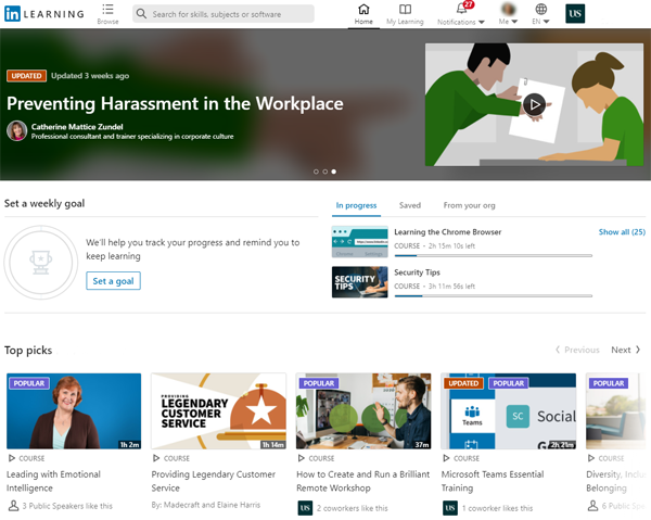 Your LinkedIn Learning homepage will be customised to your needs and interests