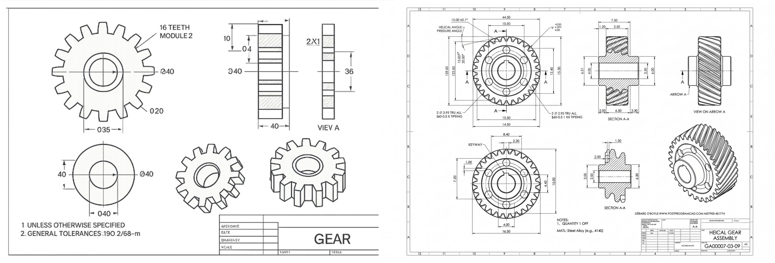 Microsoft CoPilot (left) and Google Gemini (right) CAD-style renderings of a gear.  