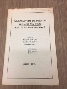 This is an example from the Post World War 2 World Order category. It is a pamphlet called Co-operation in industry, the next ten years by Herbert Dove