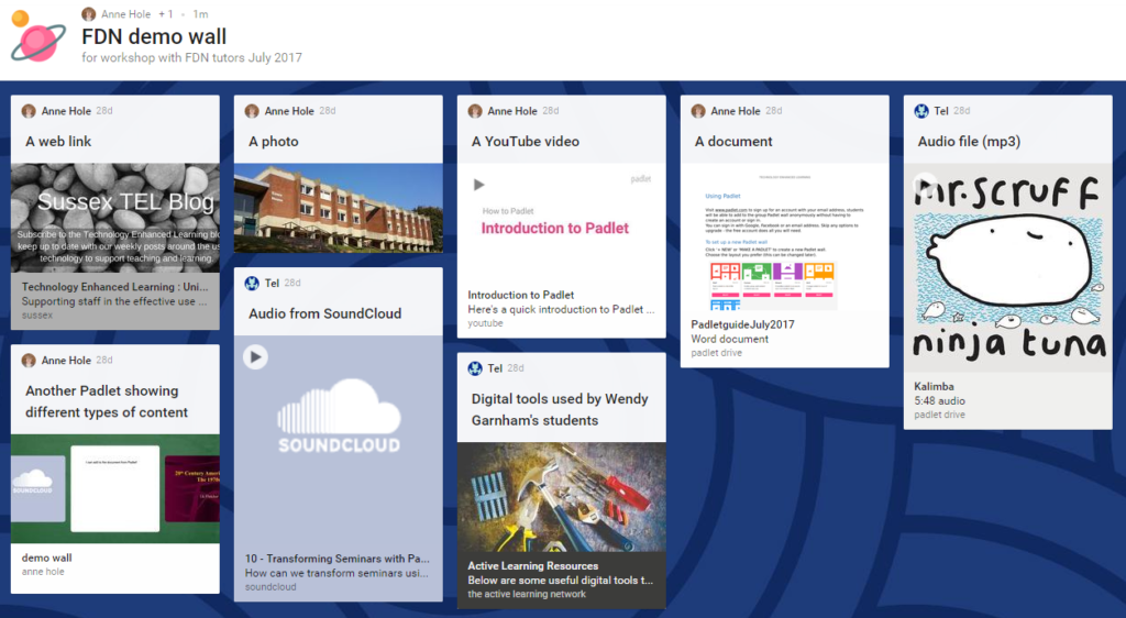 An example of a Padlet showing some of the content that can be posted.