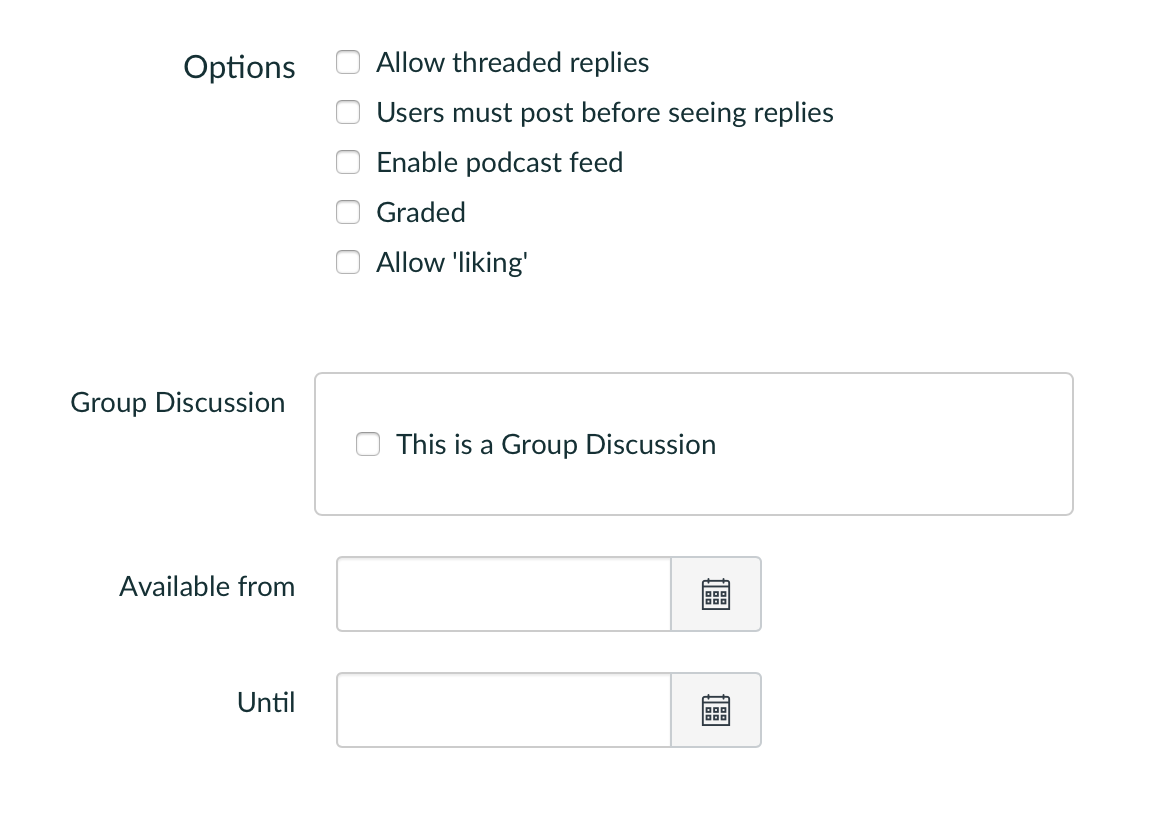 Screenshot showing the options for individual discussions in Canvas