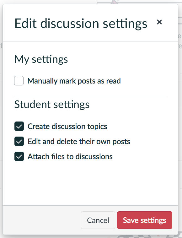 Screenshot of Canvas Discussions settings