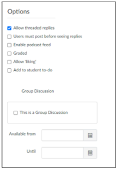 screenshot showing options within discussion forums