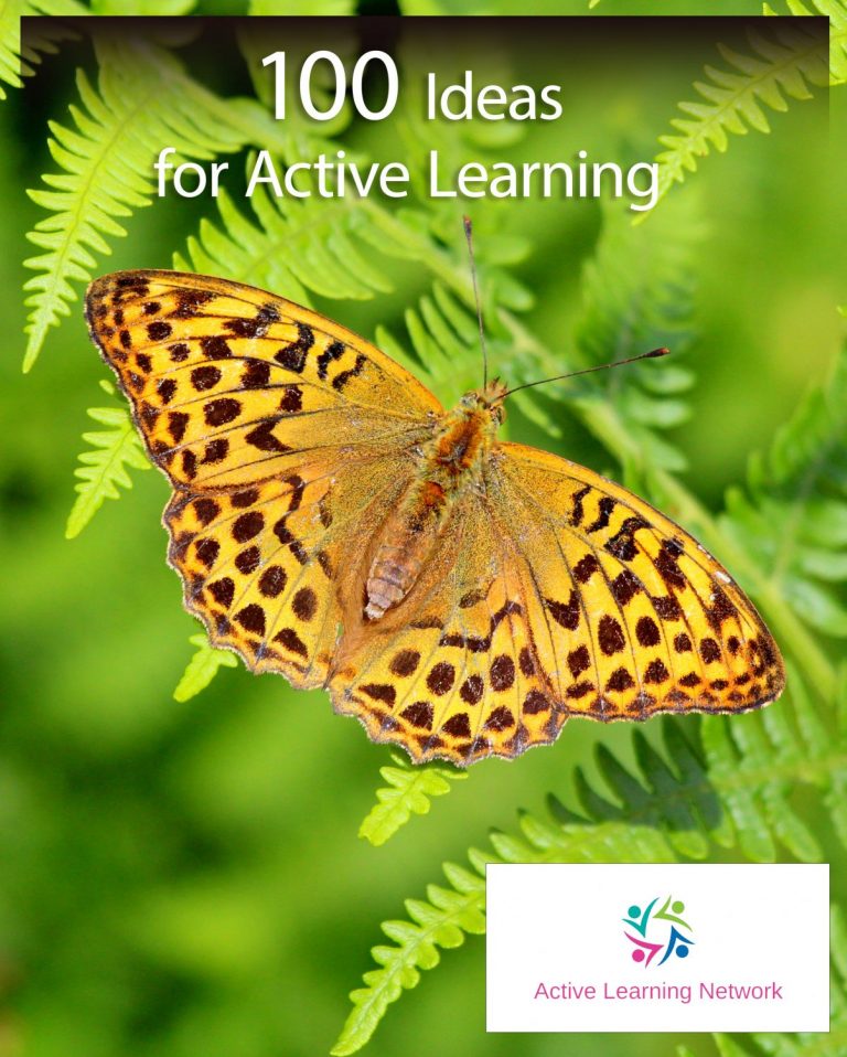 Cover of a book with large photo of a yellow butterfly, with the title 100 Ideas for Active Learning.