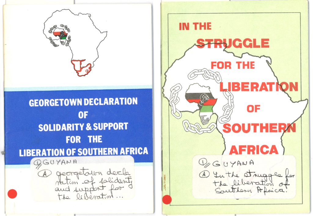Front covers of two Guyanese pamphlets about the Georgetown Declaration of Solidarity and Support for the Liberation of Southern Africa.