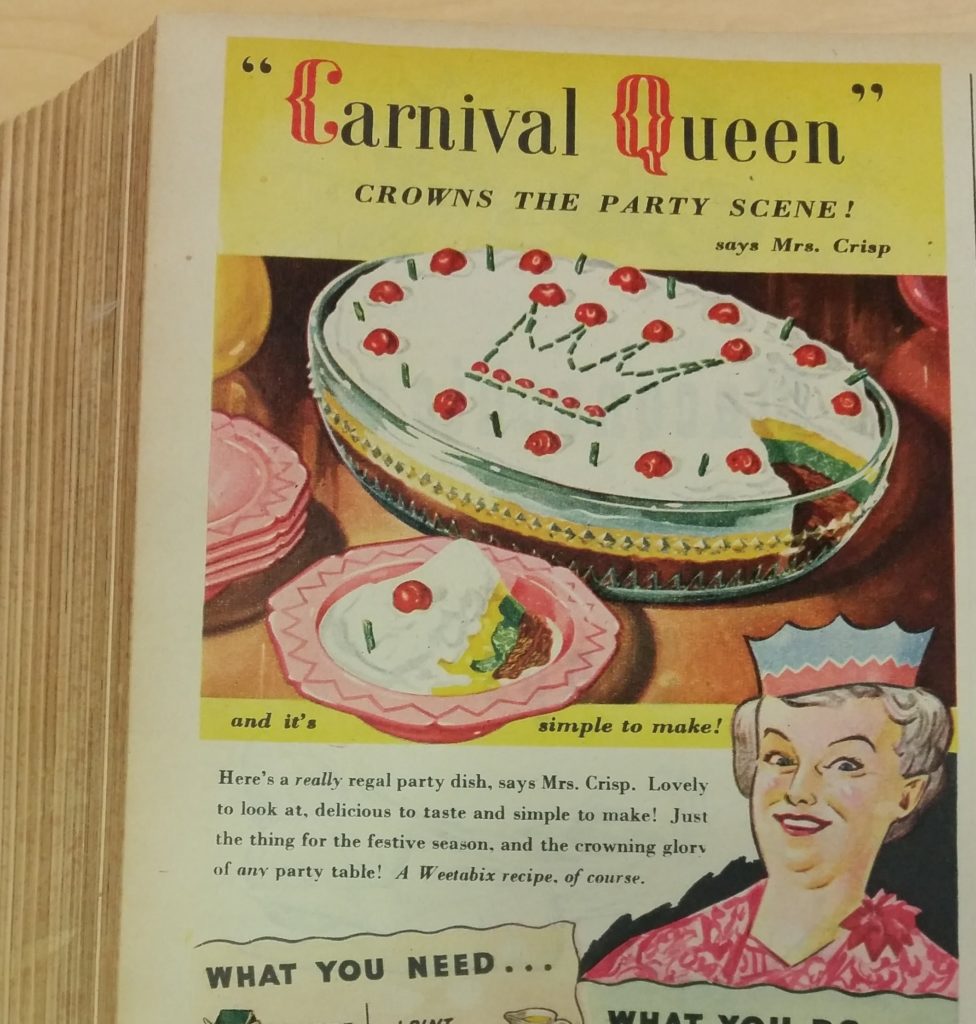 A "Carnival Queen" recipe from Woman's Own magazine, December 1950