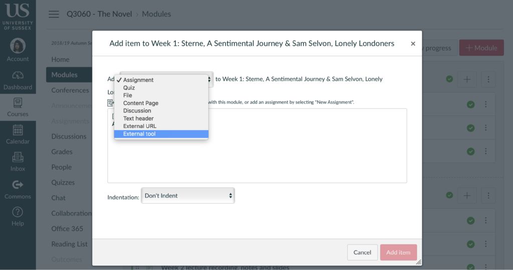 Screenshot showing the External Tool option