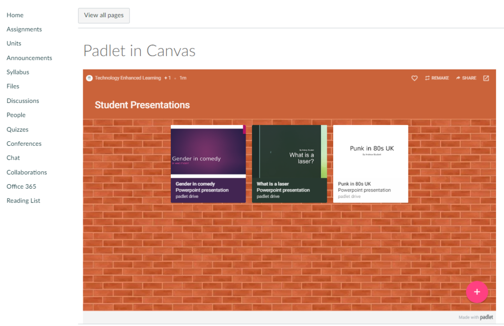 Padlet embedded in Canvas