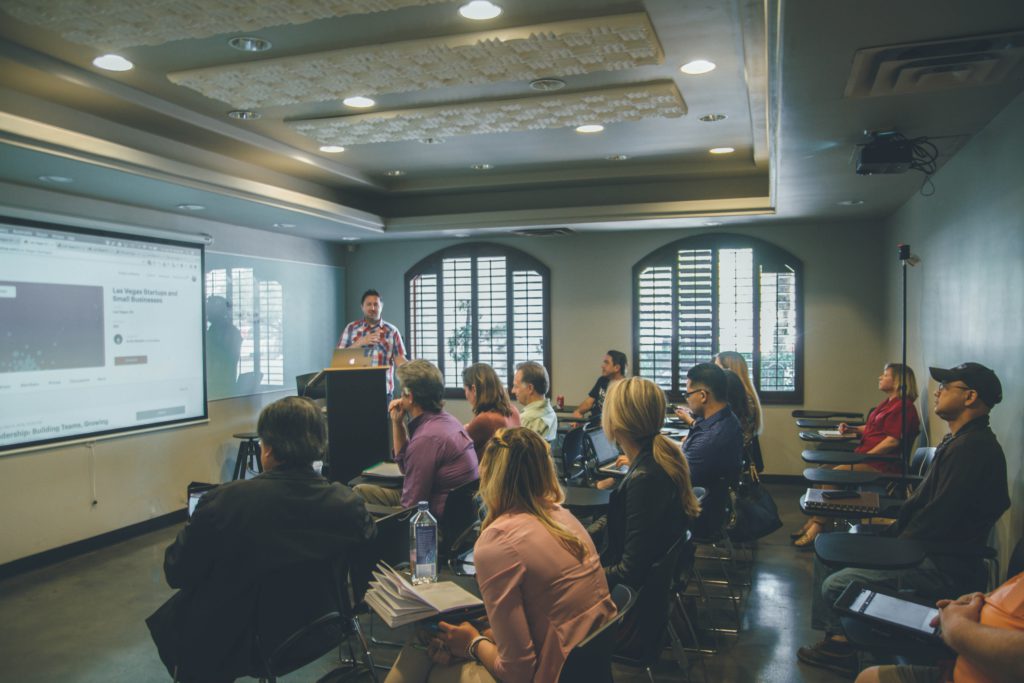 classroom with students and presenter