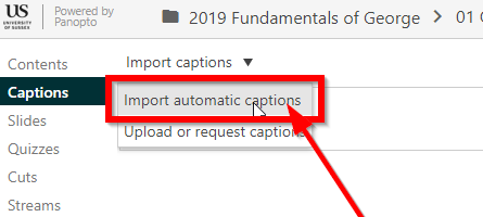 screenshot of 'import automatic captions button'