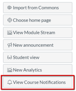 screenshot of panel on home page showing View Course Notifications button