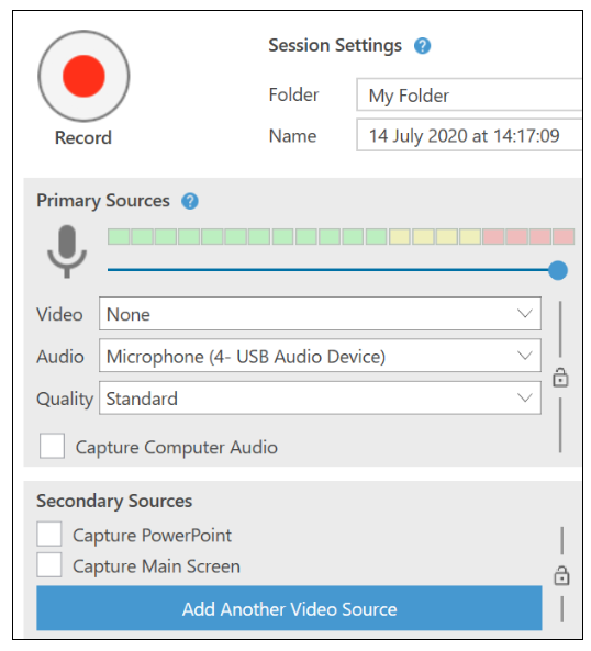 Screenshot showing Panopto settings for an audio-only recording