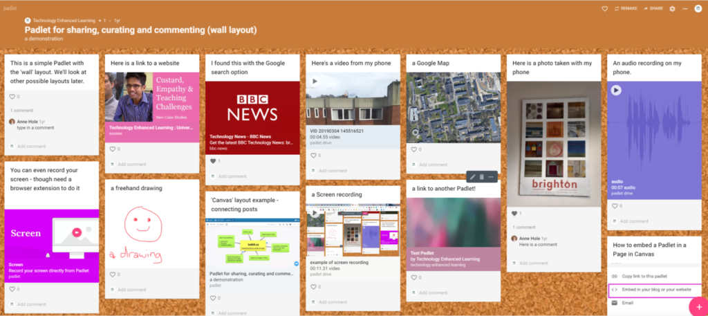 Example Padlet showing a range of content.