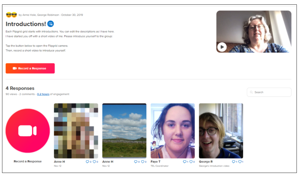 A Flipgrid with initial post and responses