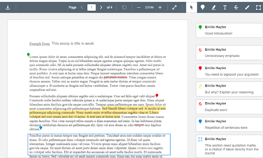 Example essay with annotations in SpeedGrader