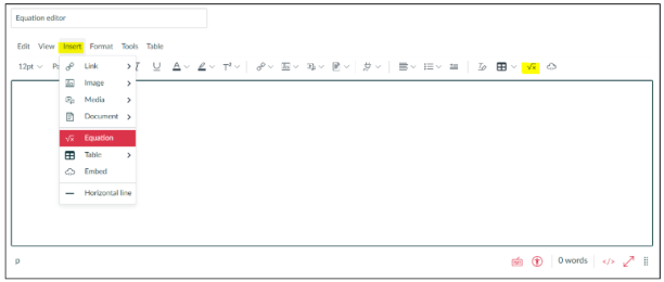 Screenshot of Equation Editor in Rich Content Editor