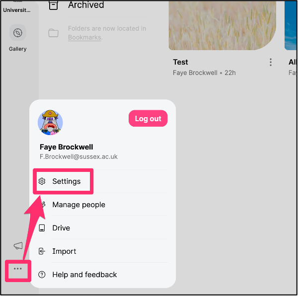 Screenshot of Padlet dashboard showing the Open User Menu icon